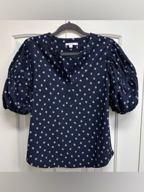 Chico's Navy Puff-Sleeve Pattern Blouse Size 18